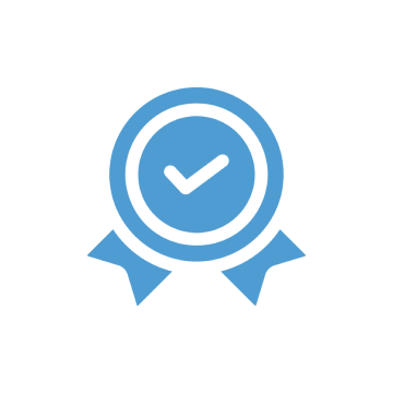 Blue checkmark badge on white background.